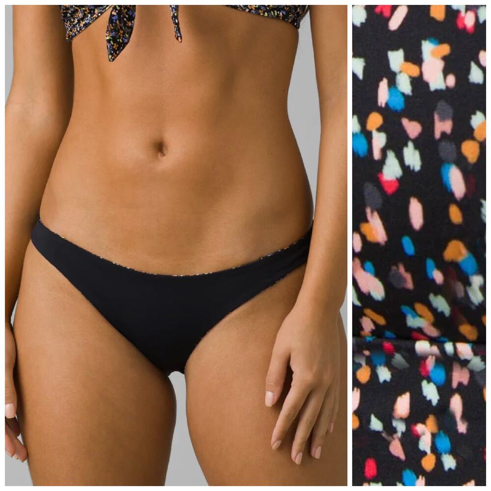 PRANA Womens Elina Reversible Bottom Medium Black Alotta Dot Stretch UPF 50+ NWT